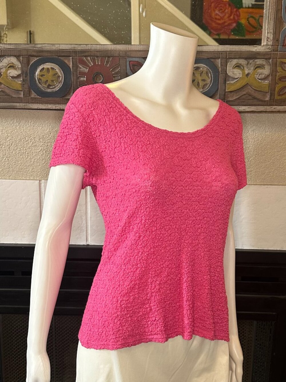 WORTHINGTON STRETCH TEXTURED Berry Pink Short Sleeve Top LARGE Blouse NWT